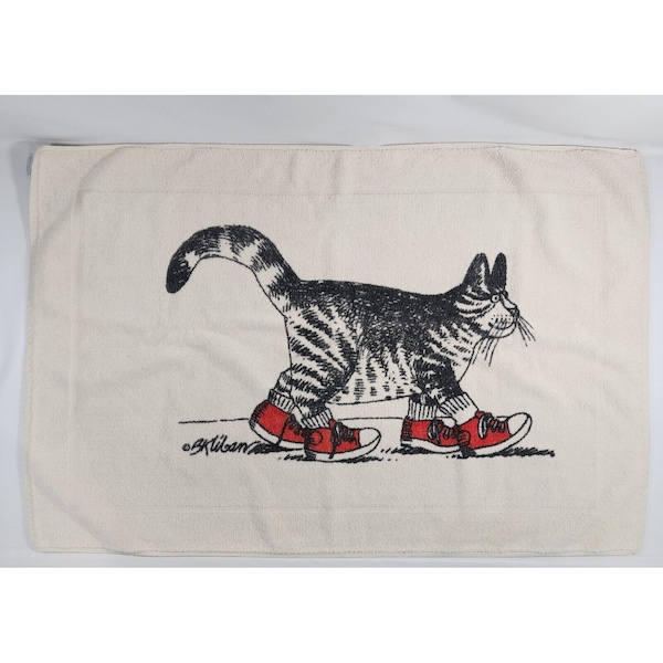 Vintage B Kliban Cat Bath Mat Towel Cat with Red Sneakers