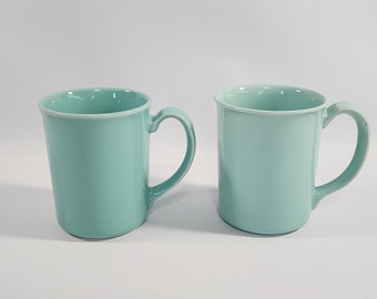 Vintage Corning Coffee Mugs Cups Turquoise Aqua 10 Oz USA SET OF 2
