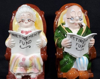 Vintage Lefton Retirement Fund Ceramic Banks / Made in Japan / Set of 2 Banks / Retirement Gift Idea