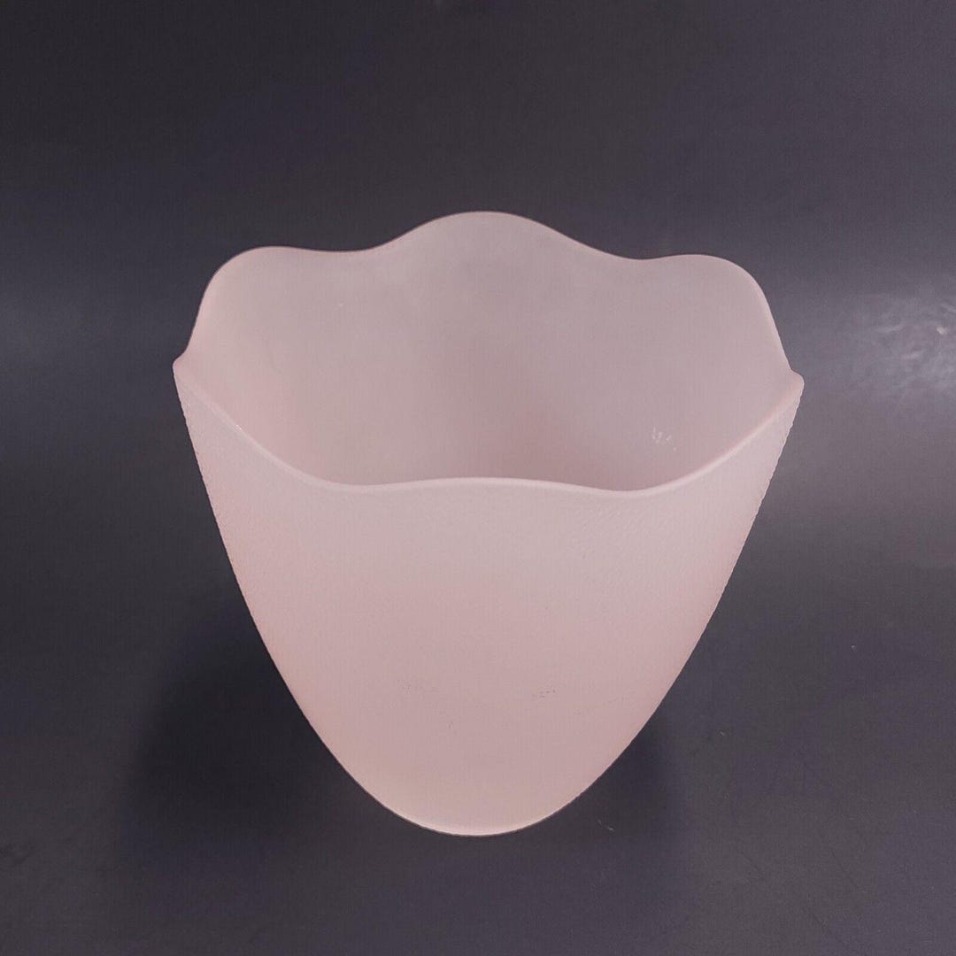 Vintage Frosted Pink Glass Candle Holder or Vase Tulip Shaped Scalloped ...