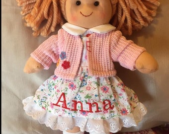 Rag Doll Poppy Personalised With Any Name. 28 cm Ragdoll Christening New Baby Flower Girl Gift