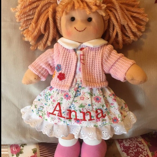 Rag Doll Poppy Personalised With Any Name. 28 cm Ragdoll Christening New Baby Flower Girl Gift