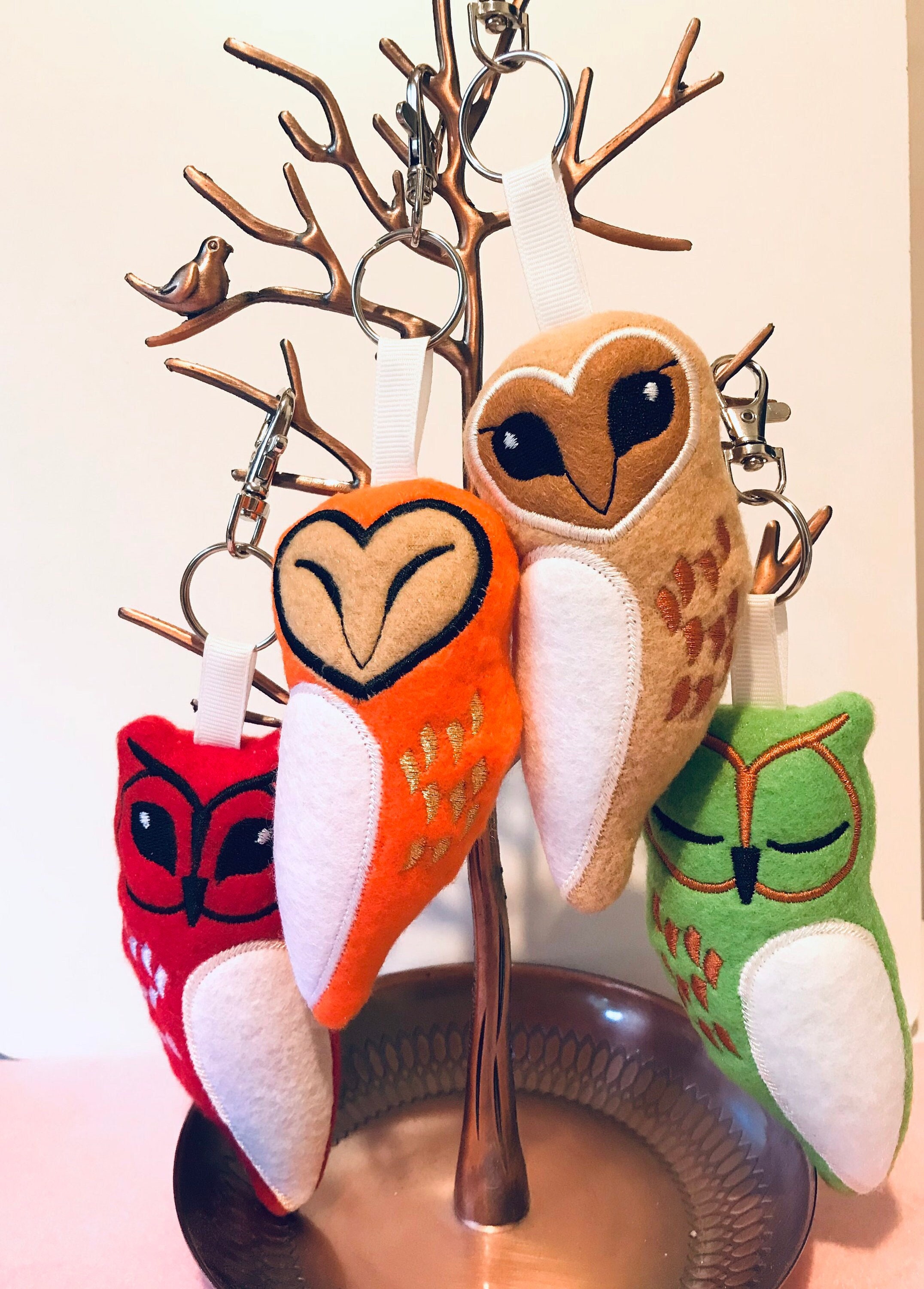 Handmade Felt Owl Keyring &ndash; Embroidered Woodland Animal Charm