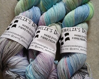 Hand dyed sock yarn 100g . April Showers