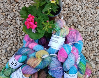 Hand dyed sock yarn 100g . Summer Garden