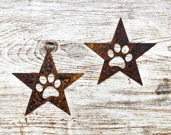 Rusty Star/Paw Star/Flat Metal Star With Paw Print/Metal/Small Star/Rust Paw Star/Garden/Vintage/Rustic/Floral/Gift/Home/Pet 10cm