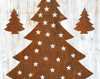 Rusty Christmas Tree / Rust / Flat Metal Tree / Metal / Large / Garden / Industrial / Vintage / Rustic / Floral / Gift / Christmas 50cm