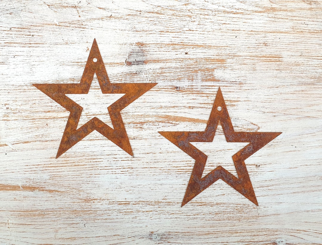 Rusty Star Designs Set of 2 Rusty Outline Stars/rust/flat Metal Star/outline Star/metal ...