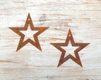 Set of 2 Rusty Outline Stars/Rust/Flat Metal Star/Outline Star/Metal/Small/Garden/Industrial/Vintage/Rustic/Floral/Gift/Wedding/Home 12cm