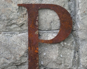 Flat Metal Rusty Letter P / Metal / Letter / Garden / Industrial / Vintage / Rustic / Floral / Gift / Wedding / Home / 25cm
