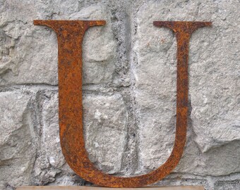 Flat Metal Rusty Letter U / Metal / Letter / Garden / Industrial / Vintage / Rustic / Floral / Gift / Wedding / Home / 25cm