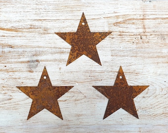 Set of 3 Rusty Stars / Rust / Flat Metal Star / Metal / Small / Garden / Industrial / Vintage / Rustic / Floral / Gift / Wedding / Home 10cm