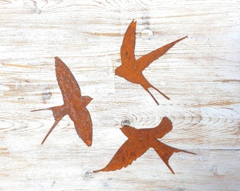 Rusty Metal Swallow Set, Garden Decoration, Flying Bird Art
