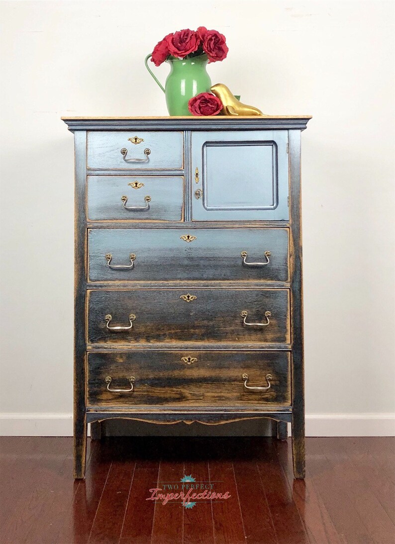 Tall Oak Dresser In Pewter Paint Etsy