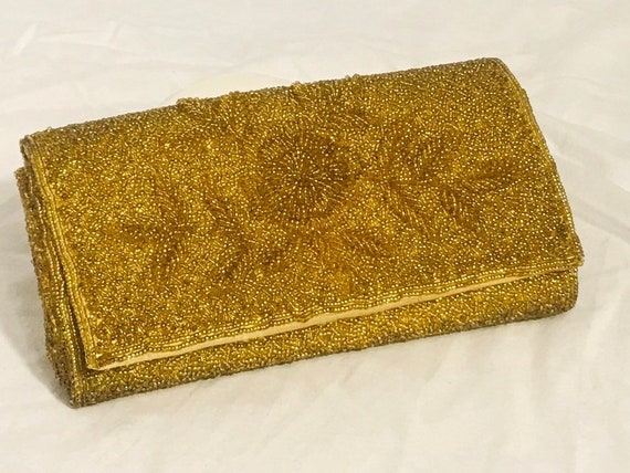 Gold Beaded Clutch - image 1