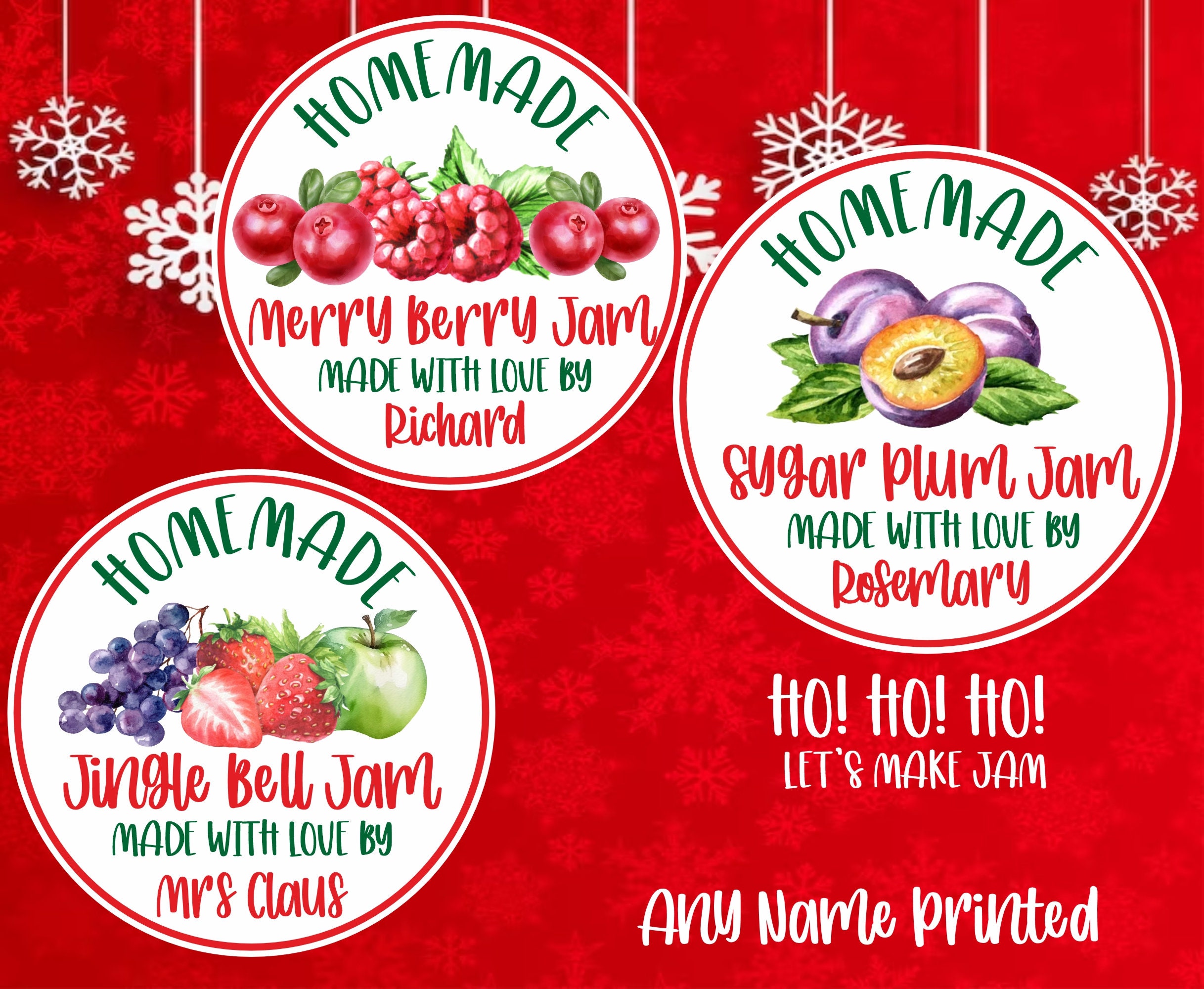 39 personalised christmas jam labels, jingle bell, merry berry