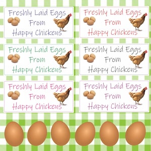 34 Egg Box Stickers/Labels Freshly Laid Eggs by Happy Chickens Choice of colour