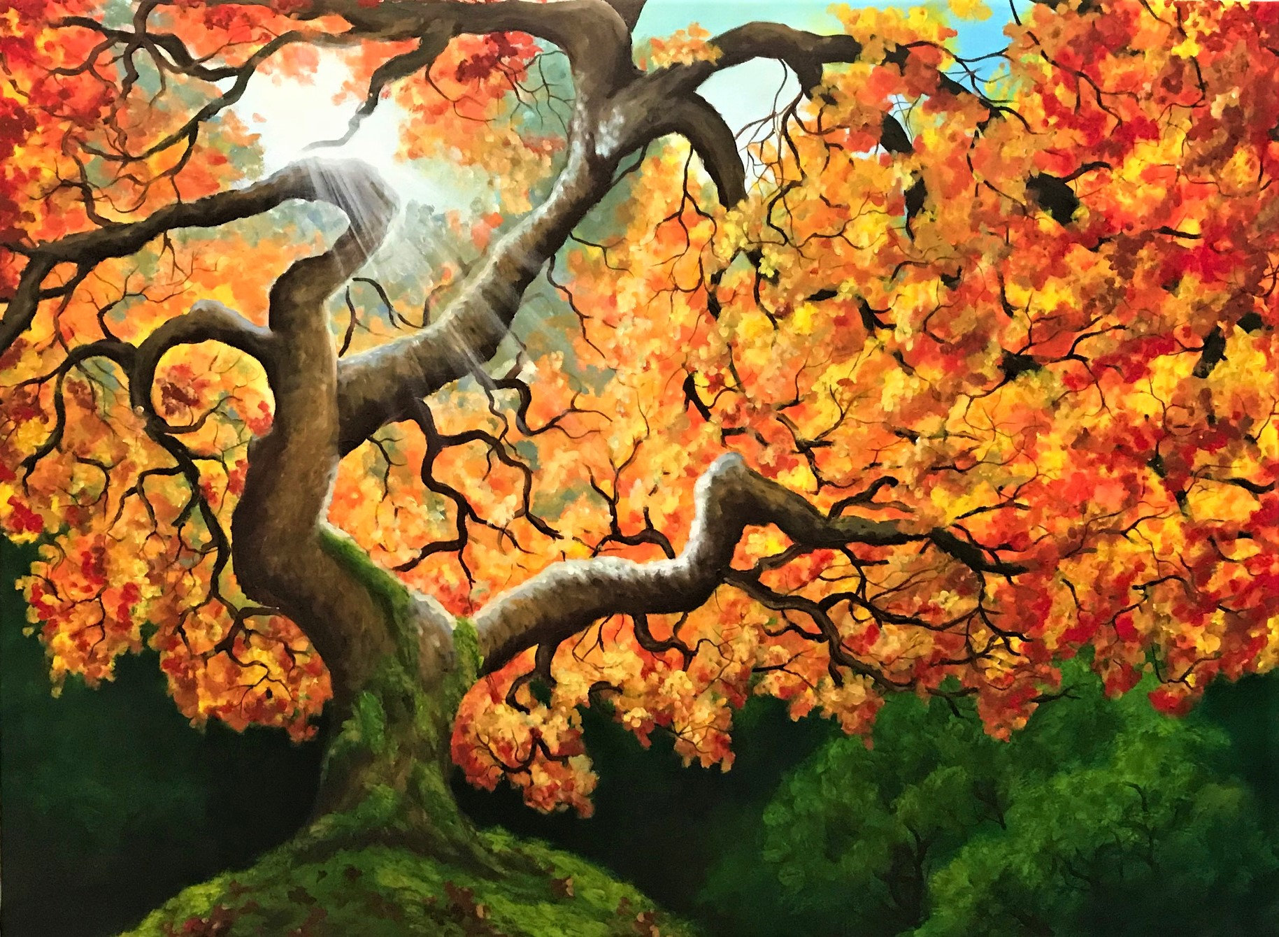 Autumn Tree Oil Painting Art Print Etsy