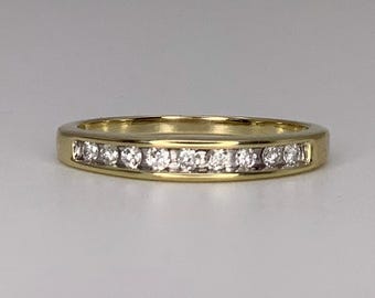 14K Gold Diamond Wedding Band: 9-Stone Channel Set Ring (Size 7.75)