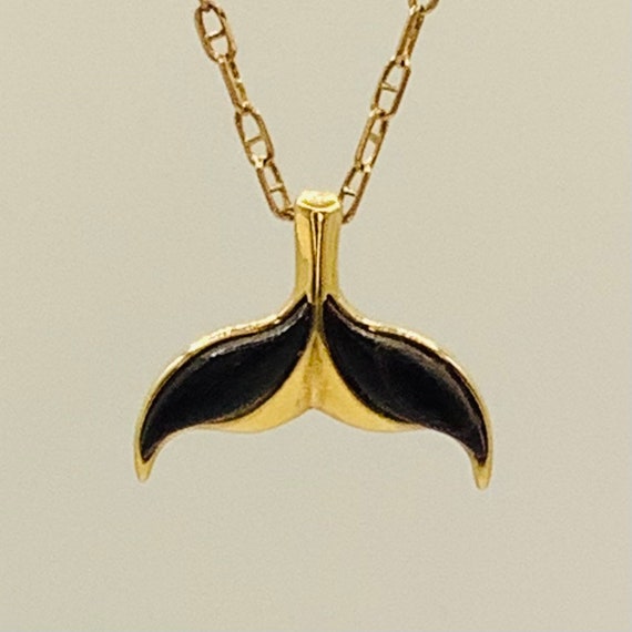 Vintage 14k Gold & Hawaiian Koa Wood Whale Tail P… - image 1