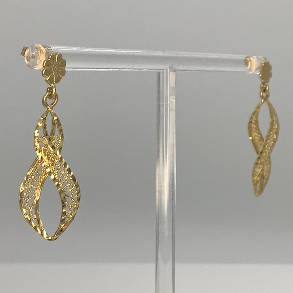 14K Gold Infinity Filagree Floral Dangle Post Earrings