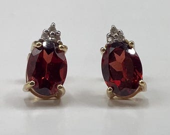 14K Gold Garnet & Diamond Stud Earrings