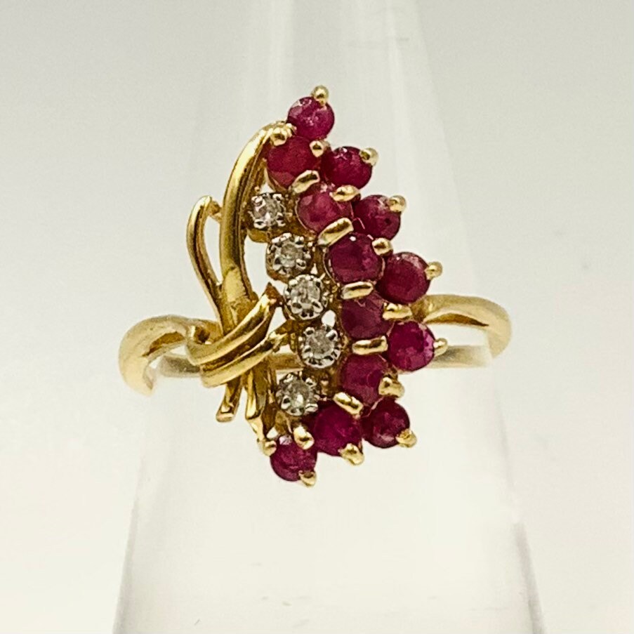 Vintage 14K Gold Ruby & Diamond Cluster Abstract Swirl Ring - Etsy