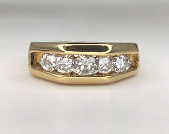 Vintage 14K Yellow Gold Diamond Band Ring: 1 CTW, Size 8.25