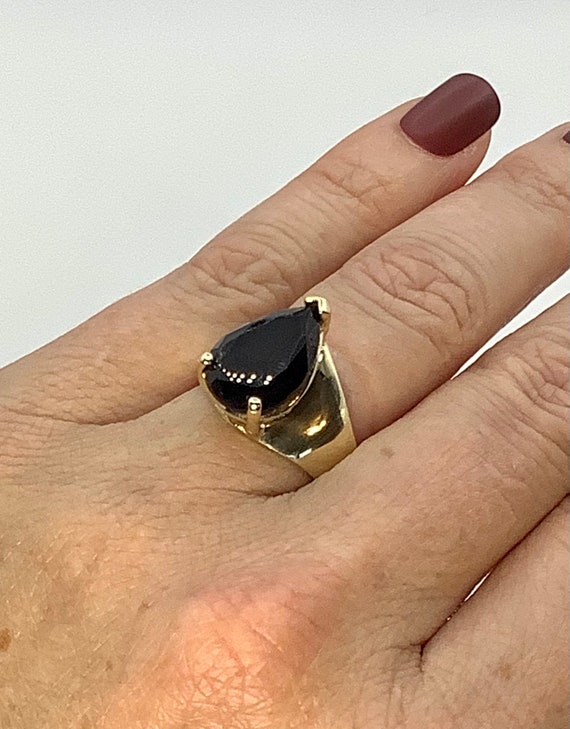 Vintage 10K Gold Black Onyx Teardrop Large Pear-s… - image 8