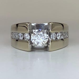 14K Diamond Wedding Engagement Ring ~1.3 CTW with Wide White Gold Channel Set Genuine Diamonds Size 6