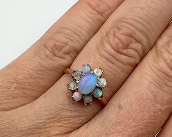 Anello a grappolo in oro giallo 10 carati con opale gelatinoso - Misura 5,75
