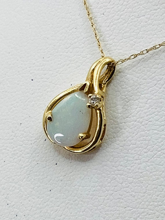 Vintage 14K Gold Opal & Diamond Pear-Shape Pendant