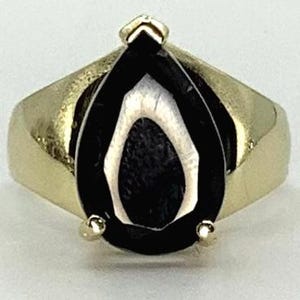 Vintage 10K Gold Schwarzer Onyx Birne Solitär Ring - Größe 7,75