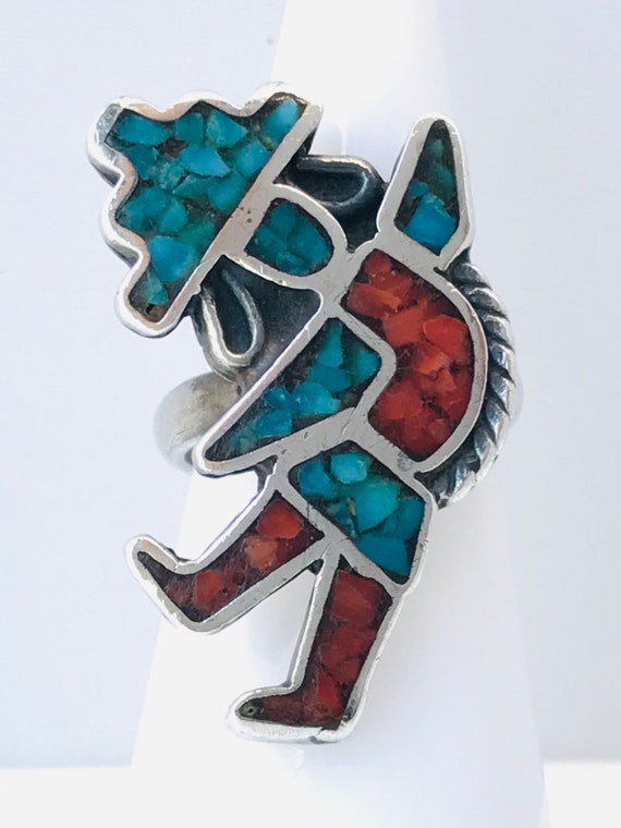 Native American Strurdy Dancing Kachina Vintage Navajo Turquoise Coral Sterling Silver Bracelet Native American Strurdy Dancing Kachina Vintage Navajo Turquoise Coral Sterling Silver Bracelet