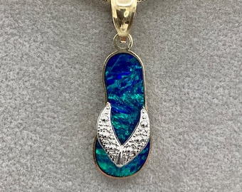 14K Gold Opal Sandal Flip Flop Necklace Pendant or Bracelet Charm