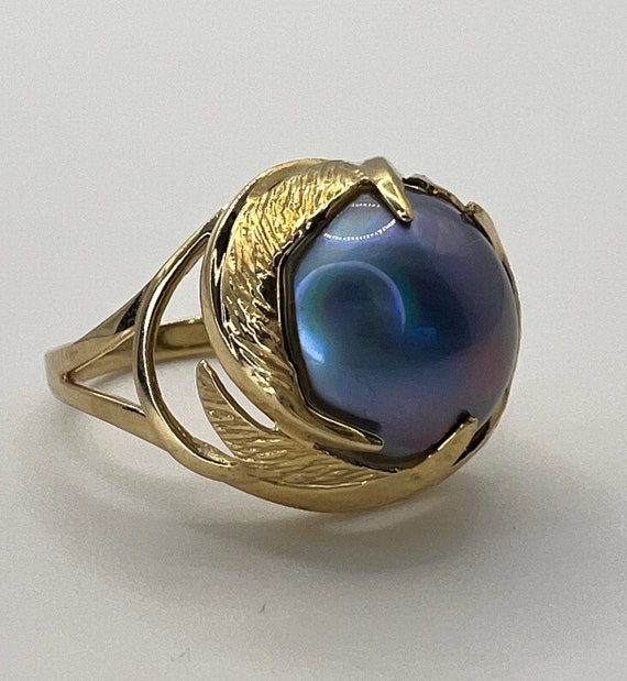 Vintage 14K Gold Tahitian Mabe Pearl Solitaire Rin