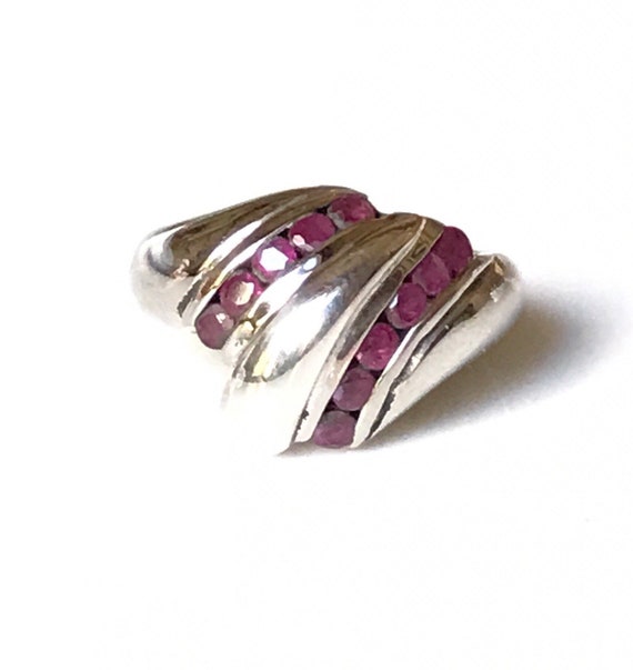 Vintage Sterling Silver Channel-set Rubies Puff S… - image 1