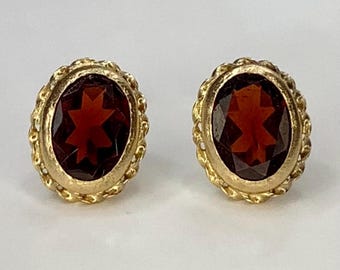14K Garnet Oval Rope Bezel 10mm Stud Earrings