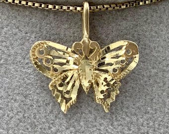 14K Gold Butterfly Insect Bug Filagree Vintage Pendant or Charm