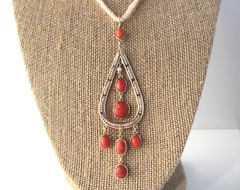 18k Gold Coral & Seed Pearls Victorian Chandelier Necklace