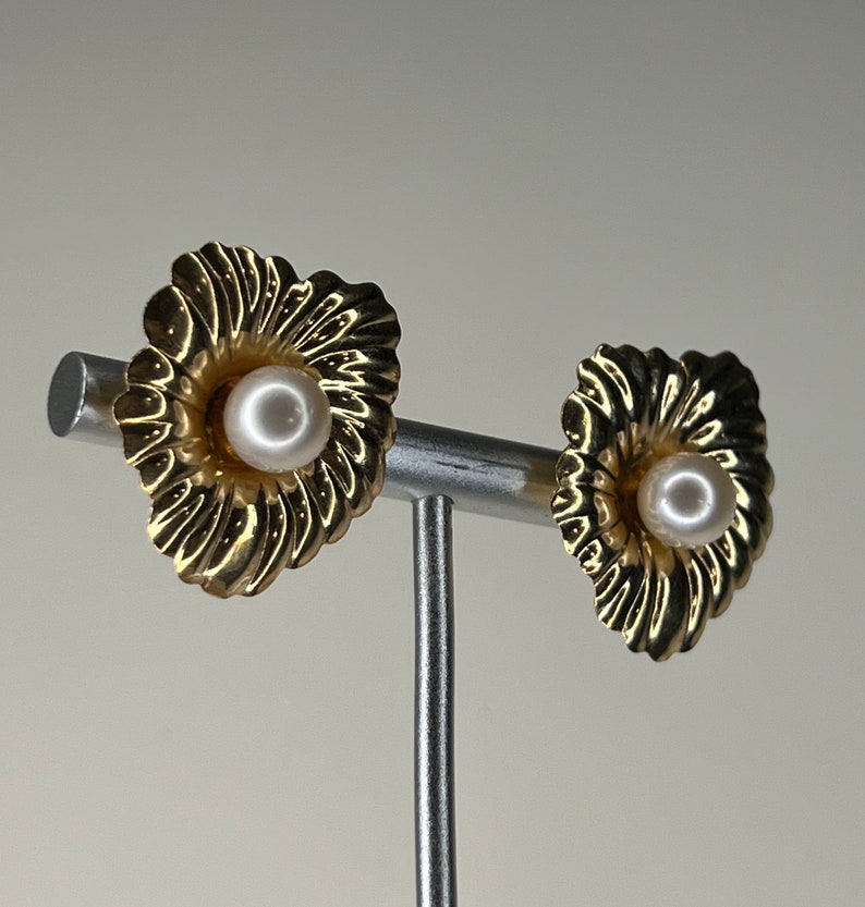 Vintage 14K Gold Flower Earring Jackets With Pearl Stud Etsy