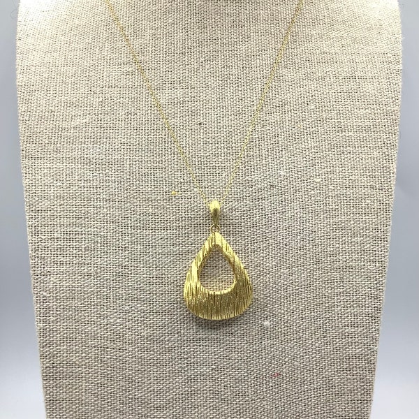 14K Modern 3-D Hollow 1.5” Open Teardrop Abstract Pendant Necklace with 18” Chain RCI Italy Thailand