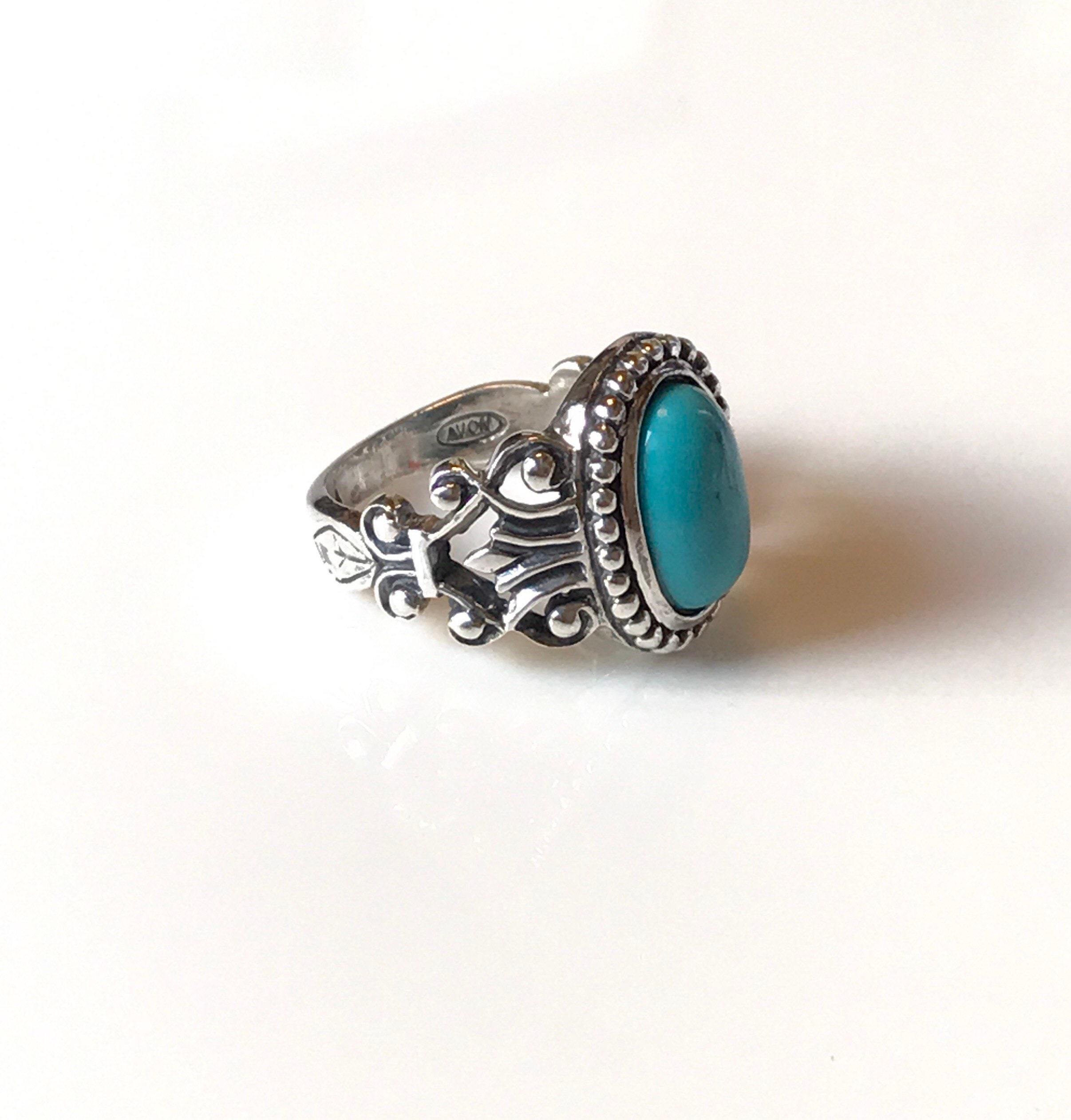 Vintage AVON Sterling Silver Turquoise Cabochon Oblong Ornate ...