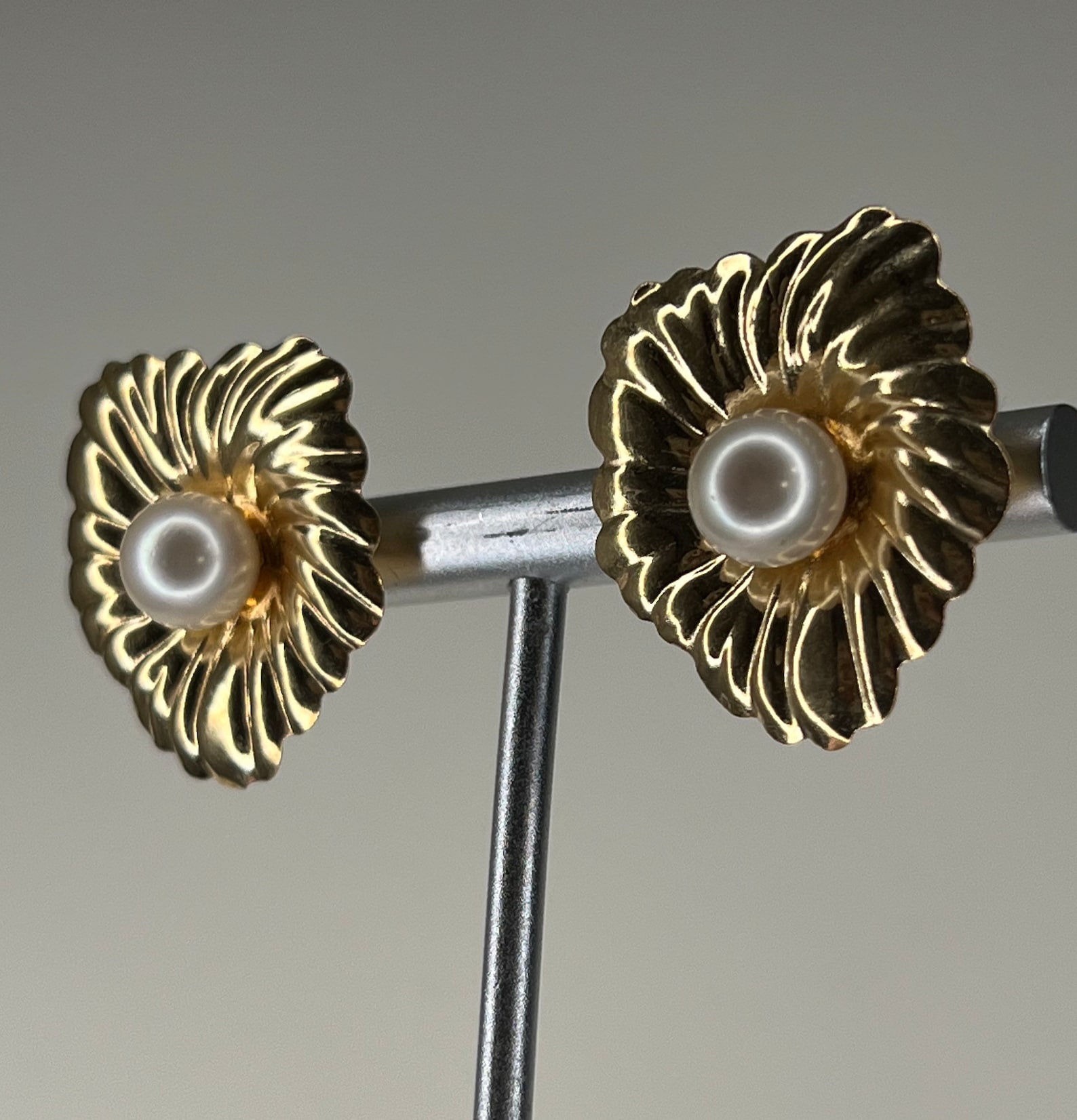 Vintage 14K Gold Flower Earring Jackets With Pearl Stud Etsy