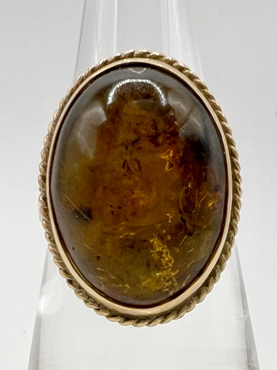 Vintage 14K Gold & Amber Cabochon Solitaire Rope … - image 2
