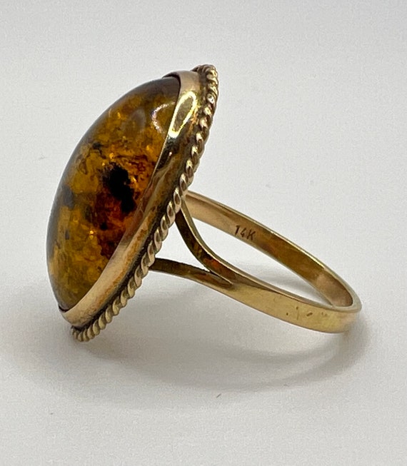 Vintage 14K Gold & Amber Cabochon Solitaire Rope … - image 5