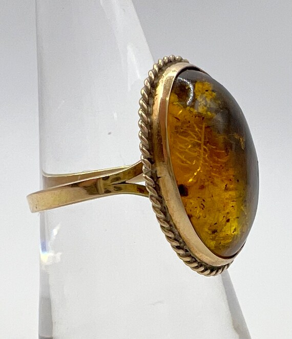 Vintage 14K Gold & Amber Cabochon Solitaire Rope … - image 3