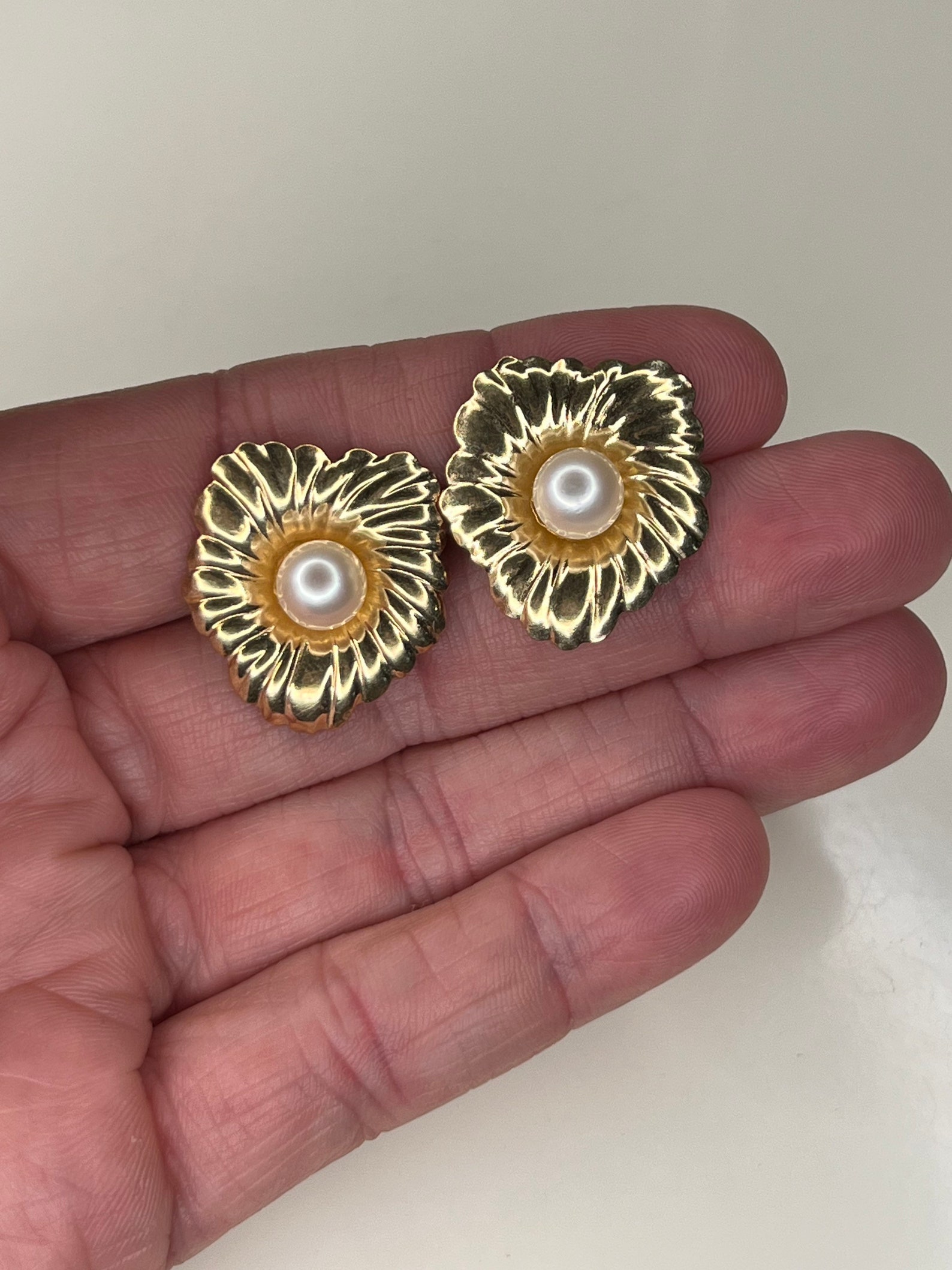 Vintage 14K Gold Flower Earring Jackets With Pearl Stud Etsy
