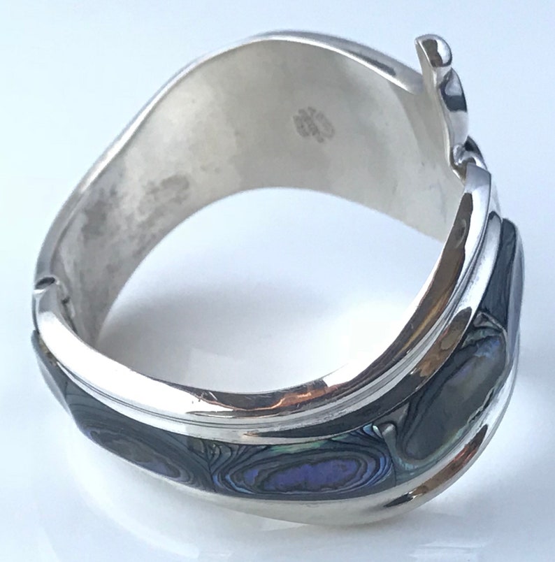 Vintage TAXCO Sterling Silver /& Abalone Bypass Clamper Spring-Hinge 2 Wide Cuff Bracelet TR-164 MEXICO
