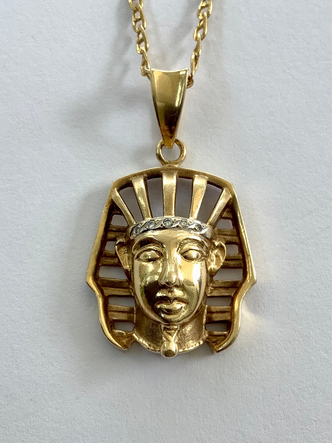 14K Gold Egyptian Pharaoh Necklace Pendant With Genuine Etsy